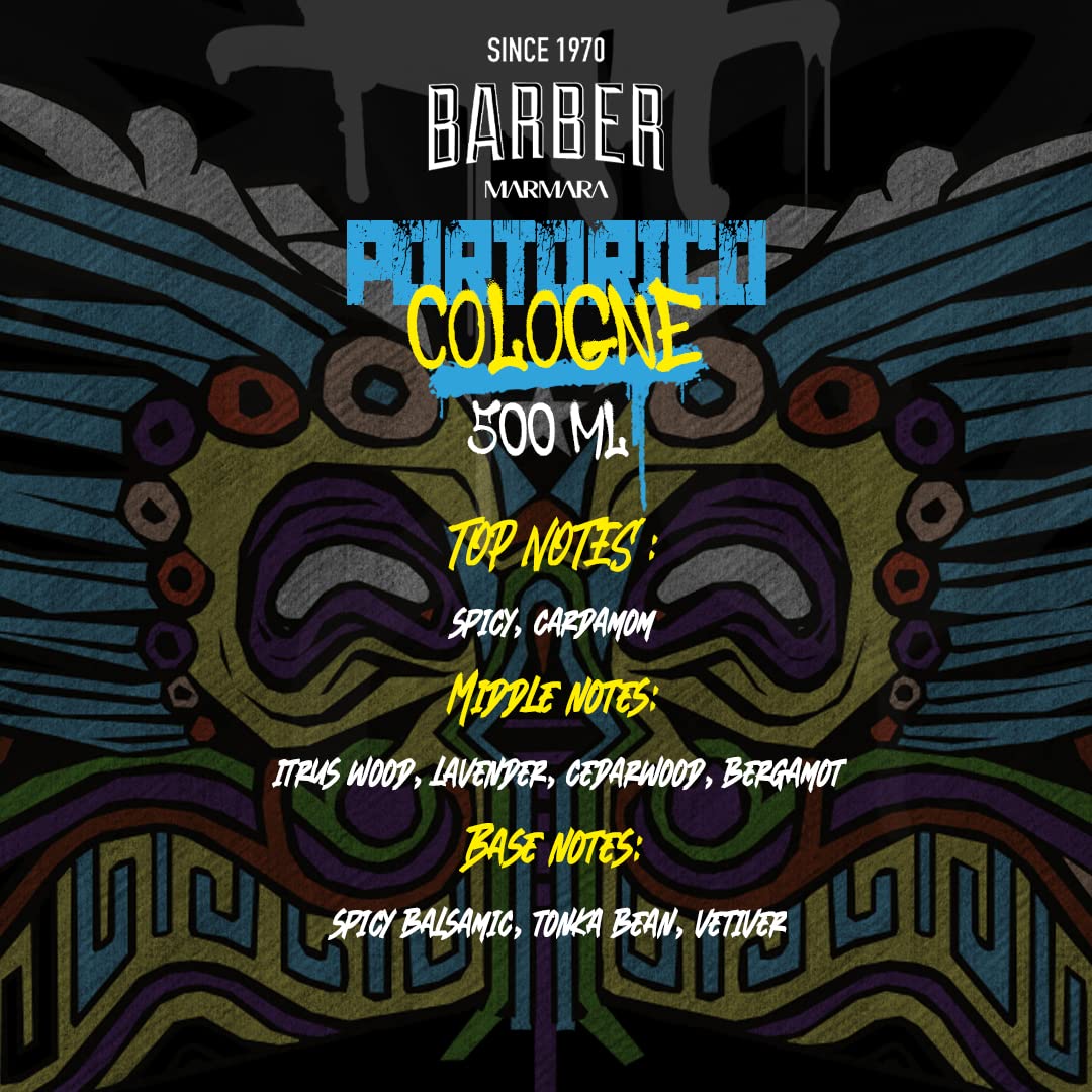 BARBER MARMARA PUERTO RICO Limited Edition Eau de Cologne 500 ml | męska butelka na wodę zapachową | opakowanie na prezent | perfumy męskie | woda po goleniu | kolońska barber | 8% olejków zapachowych