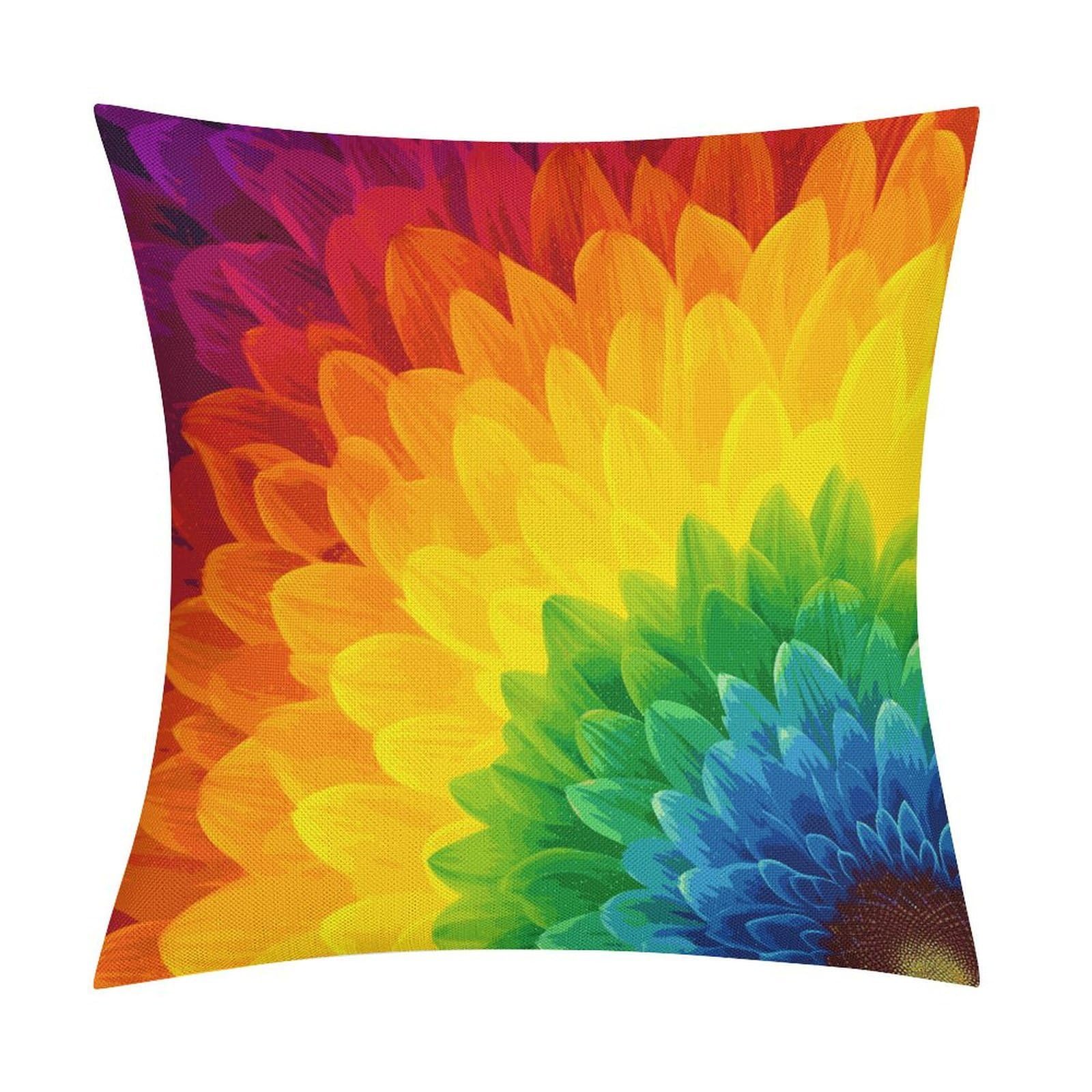 JTREHY Sunflower Rainbow Throw Pillow Covers Farmhouse Pillow Cover Standard Pillow Shams Decorative Square Pillowcases Soft Pillow Cases Wrinkle Fade Resistant for Couch Home 18x18 Inch