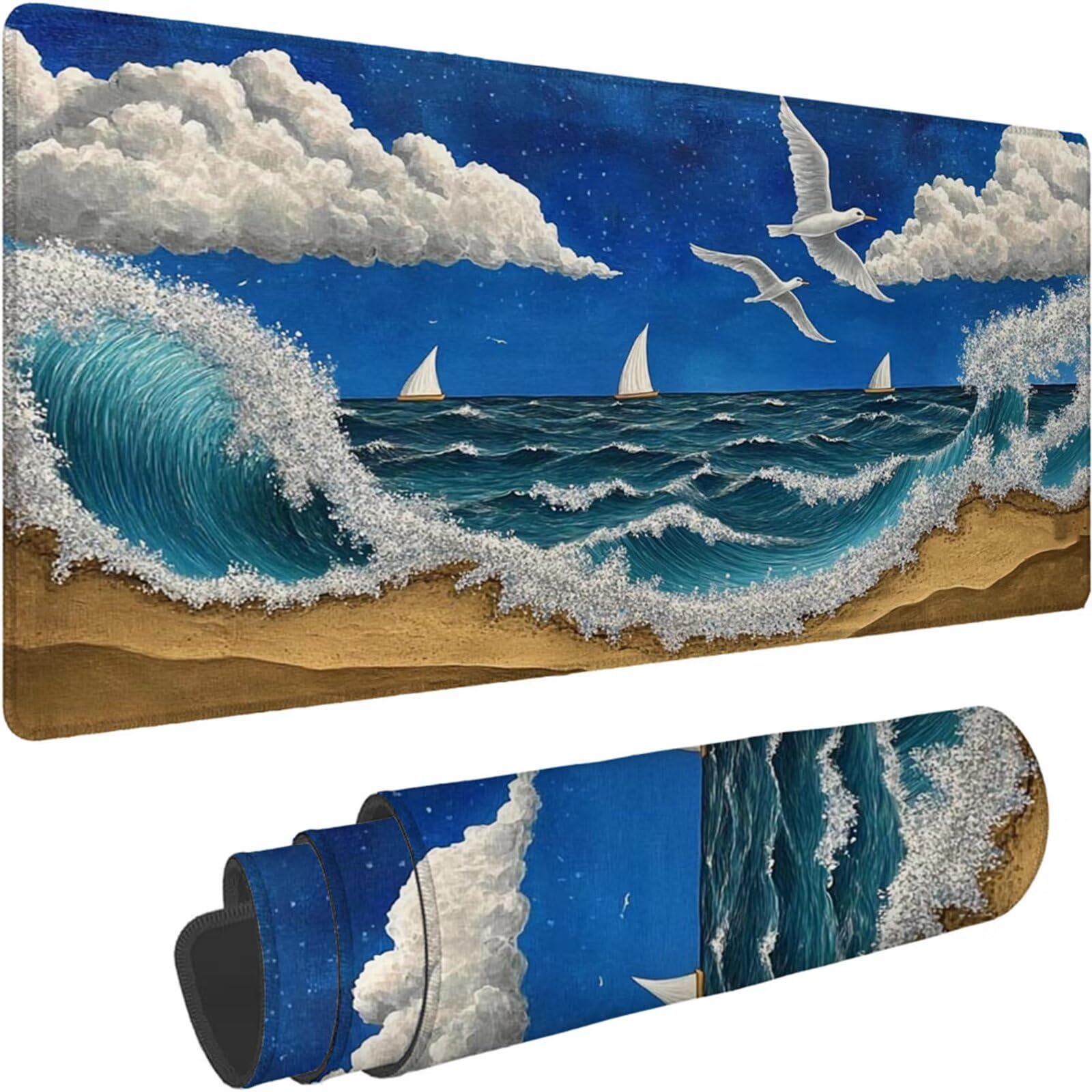 Gamingowa podkładka pod mysz 1200 x 600 x 3 mm, XXL, wodoszczelna, odporna na ścieranie, z przyszytymi krawędziami, niebieska, podkładka na biurko, poprawia prędkość i precyzję pod laptopa, komputer