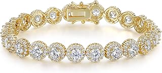 Gemsme Tennis Bracelet for Women 1 Row 18K Yellow Gold/White Gold Plated 5mm Round Cubic Zirconia Bracelets 6.5-8.5 inch