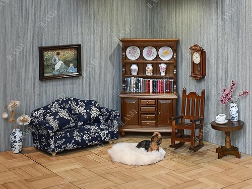 Miniatura 8 de iLAND Muebles de casa de muñecas en miniatura a escala 1 y 12, silla de casa de muñecas, mesa, estantería y alfombra (4 piezas clásicas)