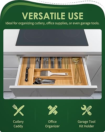 Miniatura 6 de Organizador de cajones expandible de bambú de alta calidad, organizador de cajones de cocina ajustable de 7 a 9 ranuras para utensilios de cocina