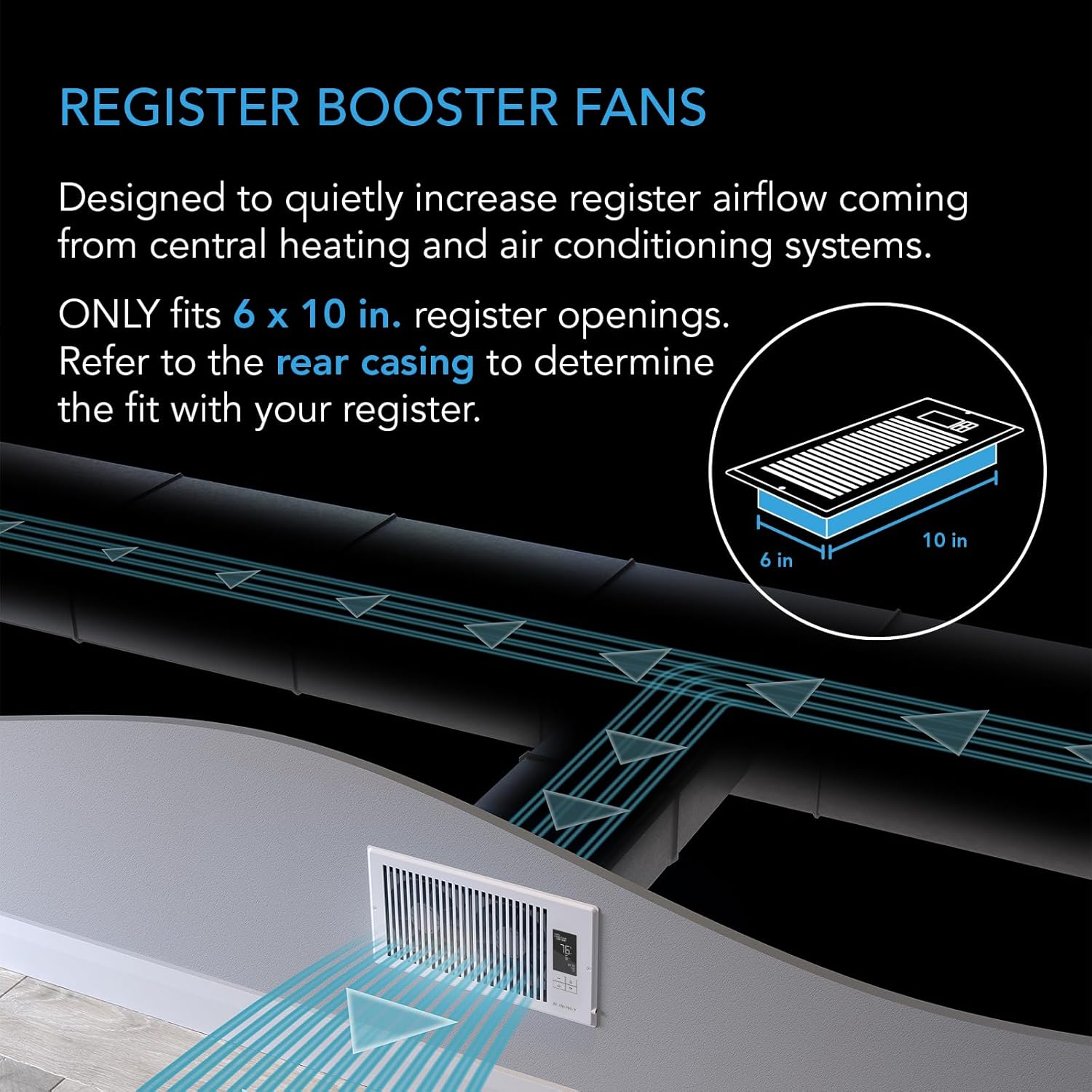 Whisper-Quiet 6x10 White Aluminum Programmable Register Booster Fan