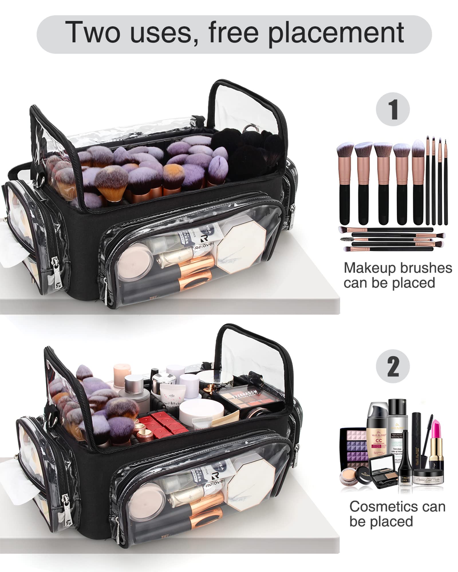 Relavel Trousse de maquillage,Extra large,Porte-pinceaux de maquillage professionnel,Pour artiste de maquillage, Noir , Boîte de rangement cosmétique professionnelle