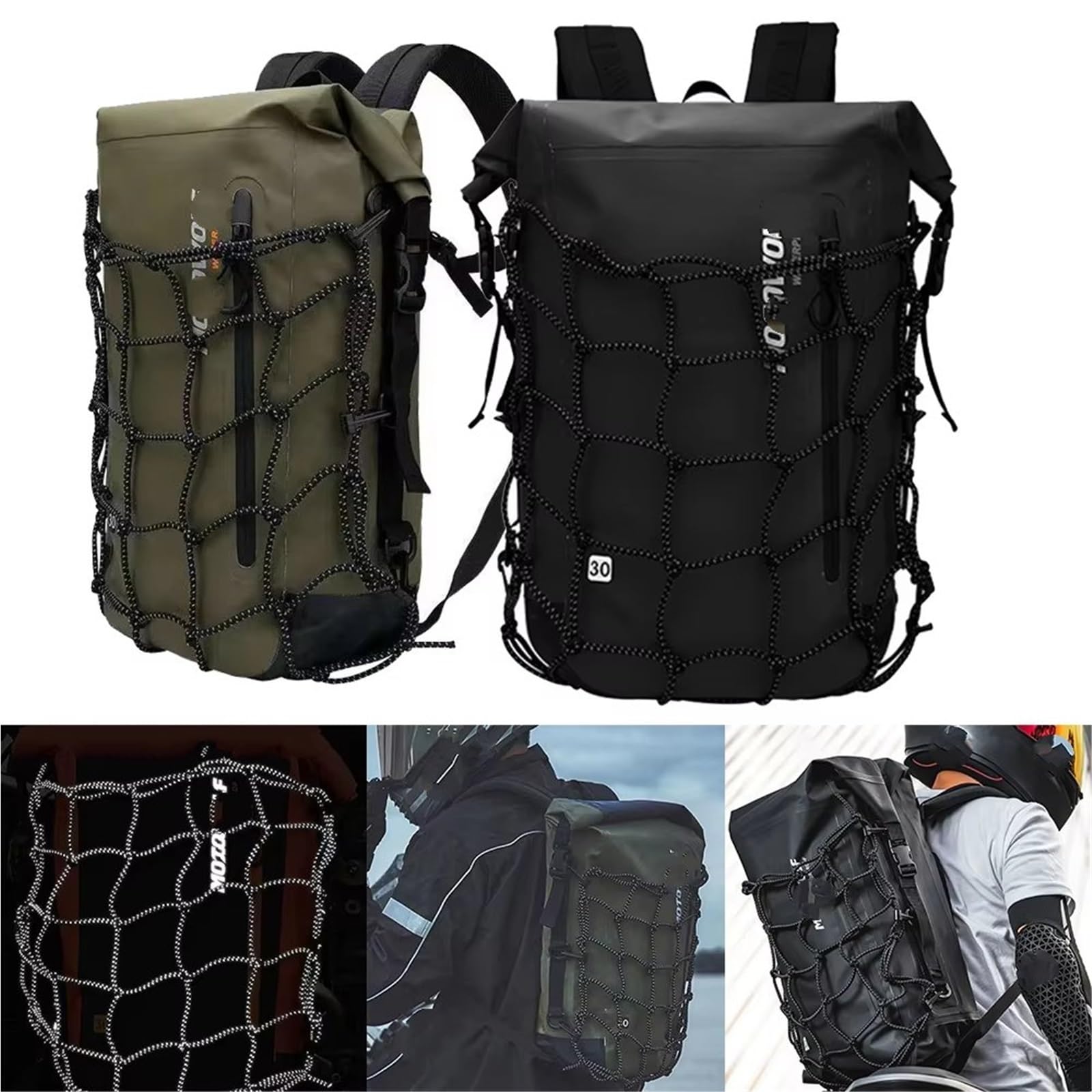 Moto Coda Borsa Borsa da Sella per Moto Zaino da Moto Leggero Sportivo da Basket Impermeabile per Ciclismo Selvaggio con Catarifrangenti E Rete per Il Posizionamento del Casco(Black B)