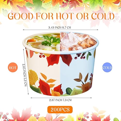 Miniatura 2 de 200 vasos de papel desechables para el día de Acción de Gracias, cuencos de postre desechables con temática de otoño, tazas de papel para