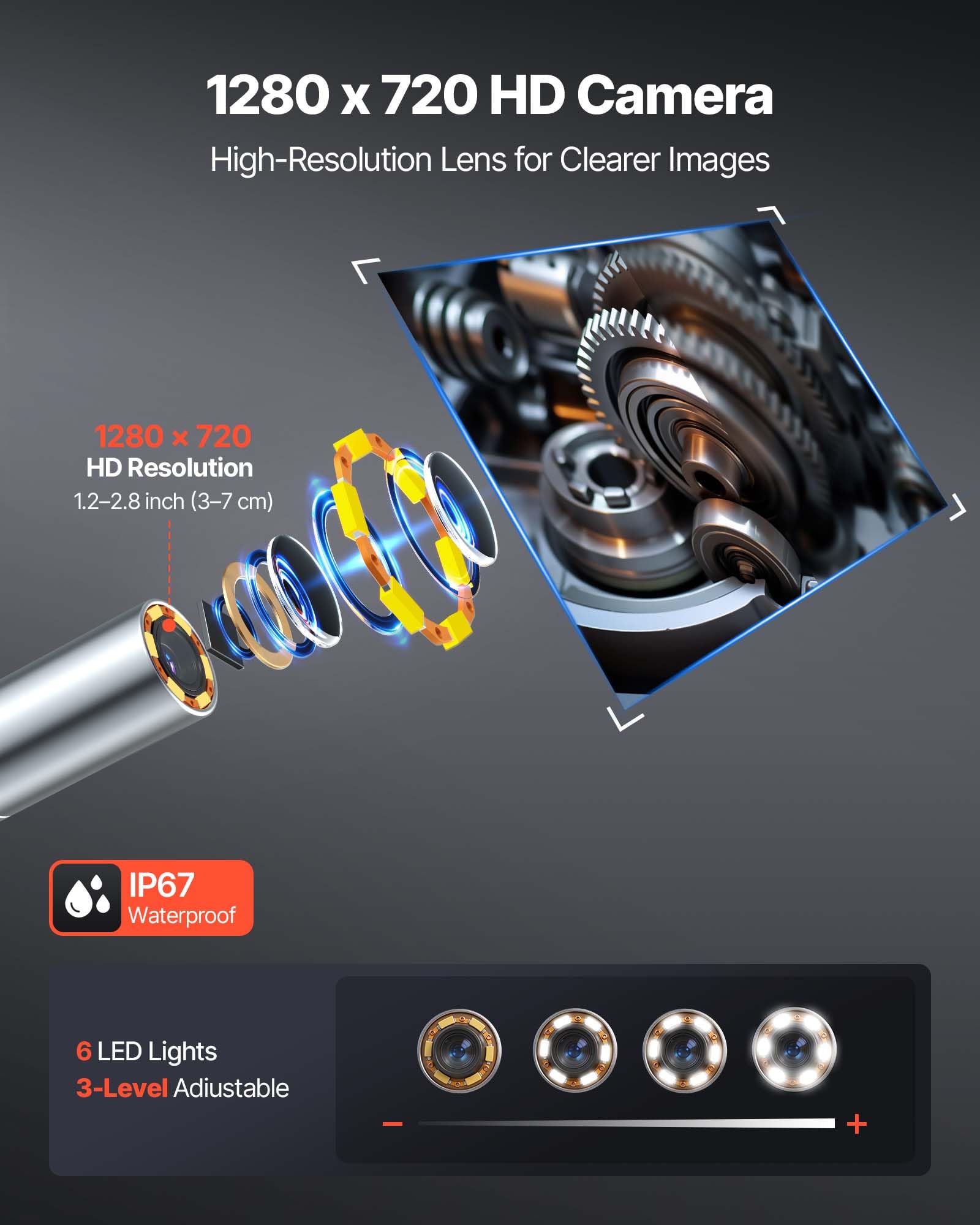 VEVOR Endoscopio Cámara de Inspección Articulado 180°, Cámara de Inspección de Tuberías con Sonda de 3,9 mm, Pantalla IPS, Cable de 1,5 m, Zoom Multinivel, 32 GB, para HVAC Motores Espacios Reducidos