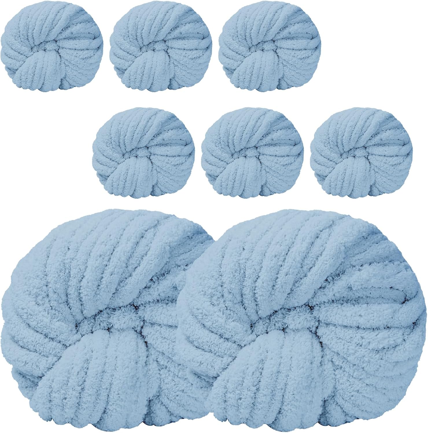 Chunky Yarn for Hand Knitting,Jumbo Big Thick Chunky Chenille Yarn for Crocheting, Super Bulky Chunky Knit Blanket Yarn, 8 Skein (32 yds 8.8 oz Each Skein), Light Blue