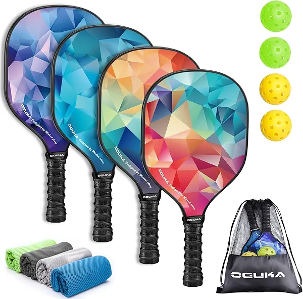 Oguka Pickleball Paddles, USAPA Approved Lightweight Pickleball Paddles Set of 4, 4 Pickleball Balls, 4 Cooling Towels& Bag, Premium Pickleball Rackets for Beginners & Pros