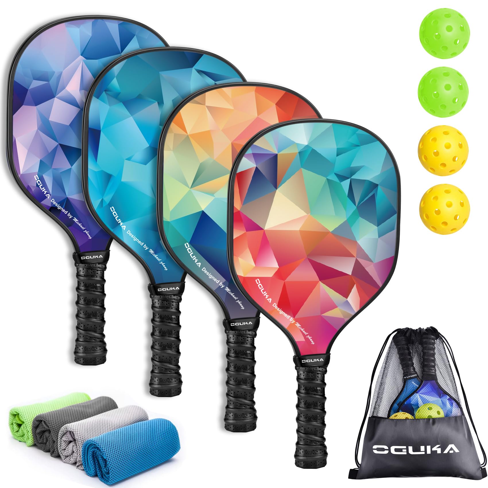 Pickleball Paddles Set Of 4,USAPA Approved,4 Indoor&Outdoor Balls, Carrying Bag, 4 Cooling Towels,4 Pack Paddles,Pickleball Paddles Pack Gifts For Beginner&Pro