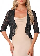 Allegra K Lace Shrug for Women Bolero Cardigan Half Sleeve Cover Up Top | Open Front, Elegant Ruffle Shrugs, Lace Shawl, Wedding, Evening, Lightweight