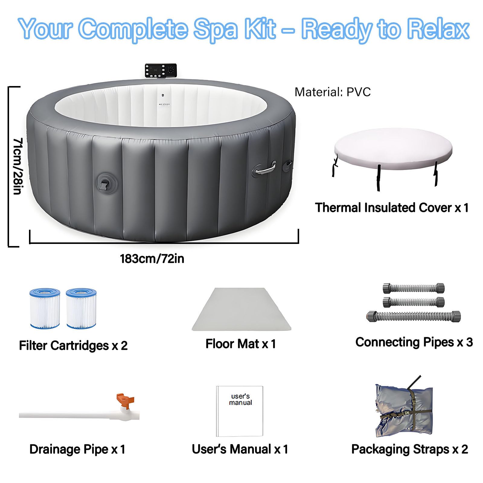 Vasca Idromassaggio Gonfiabile, Spa da Esterno per 2-6 Persone, Spa Portatile con 120 Gettoni a Bolle Rilassanti, Copertura e 2 Filtri Inclusi, per Piscina SPA da Interno ed Esterno S