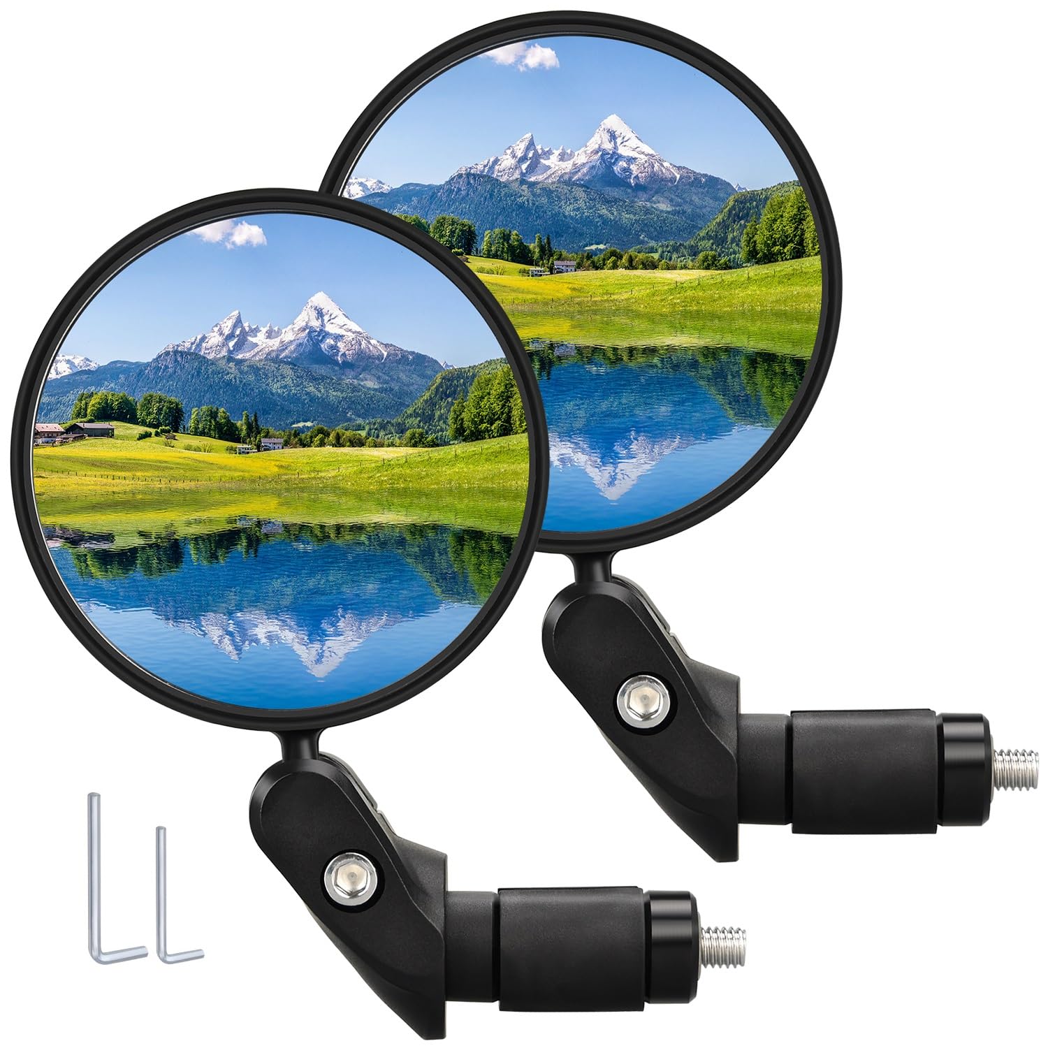 Handlebar Bike Mirrors, 2pcs Bicycle Rearview Mirror Set, Adjustable Handlebar Mounted Convex Mirror with Allen Wrench, for Mountain Road Bikes (2 Mirrors)