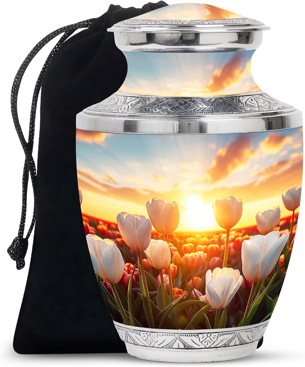 Crimson Radiant Bloom - Urn for Ashes Adult Male - Cremation Large Urn - Funeral Urns - Large Metal for Human Ashes - Ash Urns for Humans - 10 Inch Large