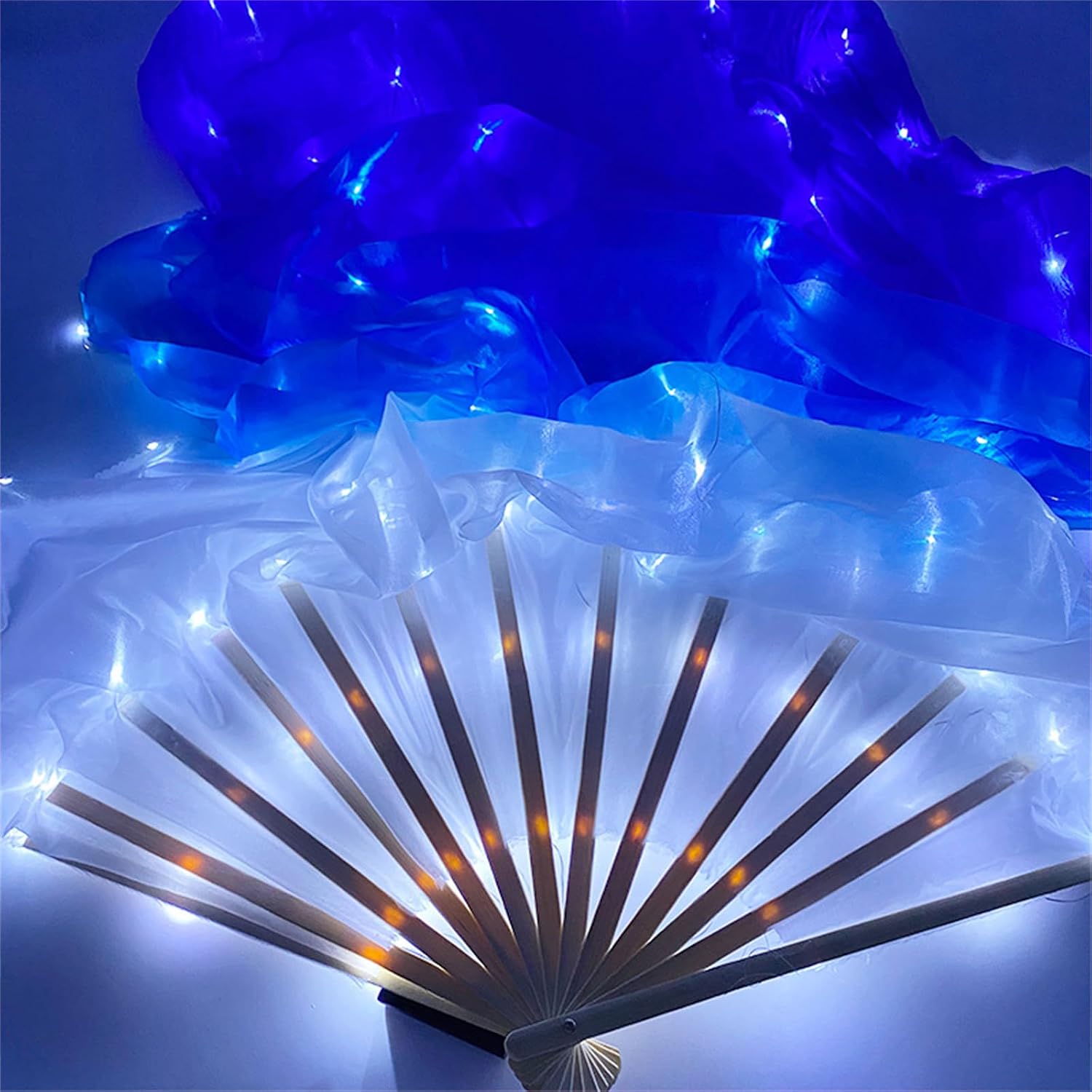 Polyester Led Dance Fan Set for Right Hand with Dynamic Lighting Effects Stage Performance Prop
