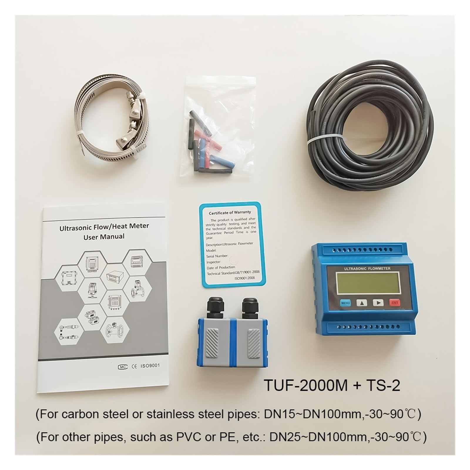 Wasserdurchflussmesser TUF-2000M Ultraschall-Wasserdurchflussmesser, TS-2/TM-1/TL-1 Wandler, digitaler Flüssigkeitsdurchflussmesser for Metall- oder PVC-Kunststoffrohre(Host plus TS-2 TM-1)