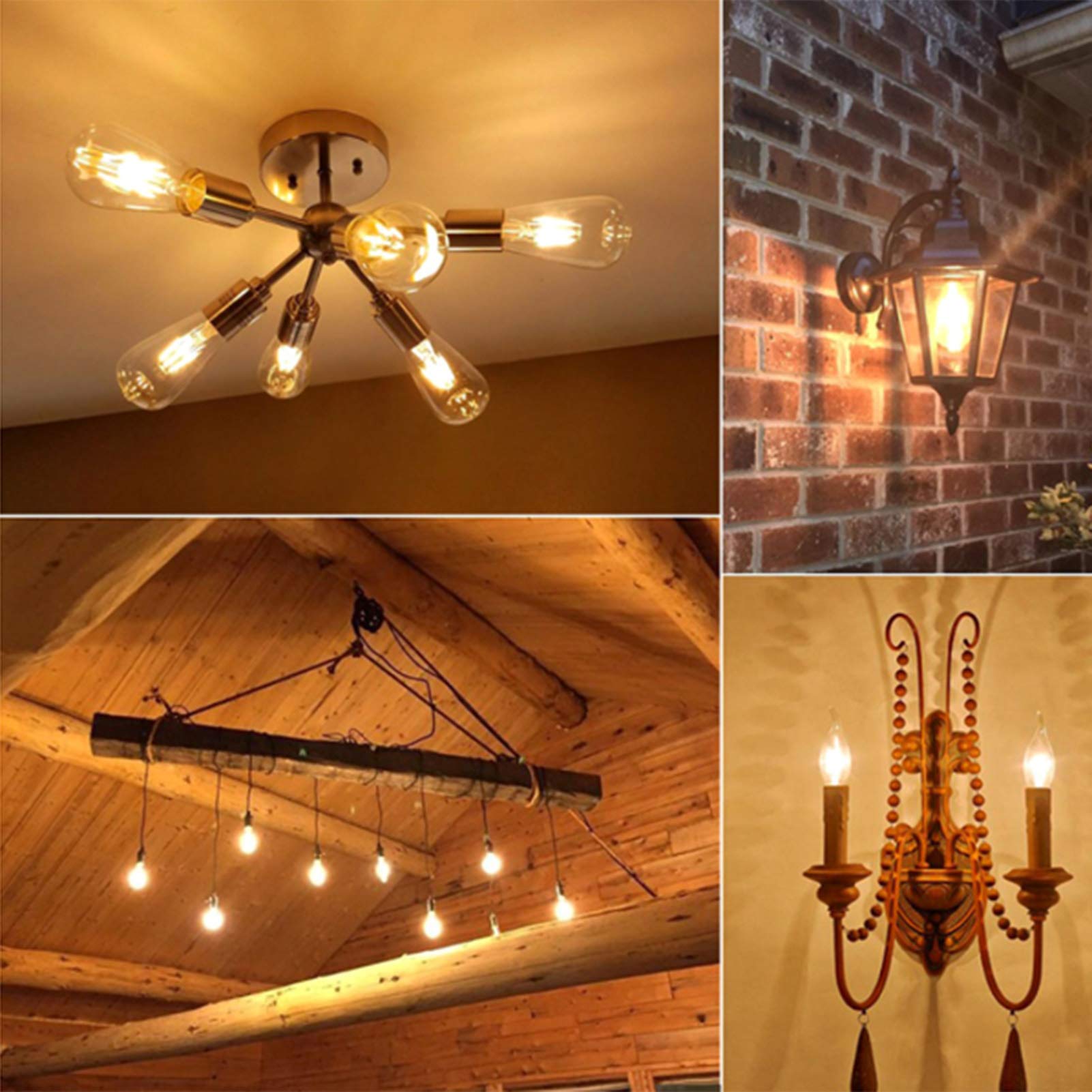 Lampadina LED T45 6 pezzi, Lampadina tubolare Edison vintage T45, Lampadina fulva, Lampadina E27 retrò Edison a filamento lungo dimmerabile giallo caldo 2200k 6 W