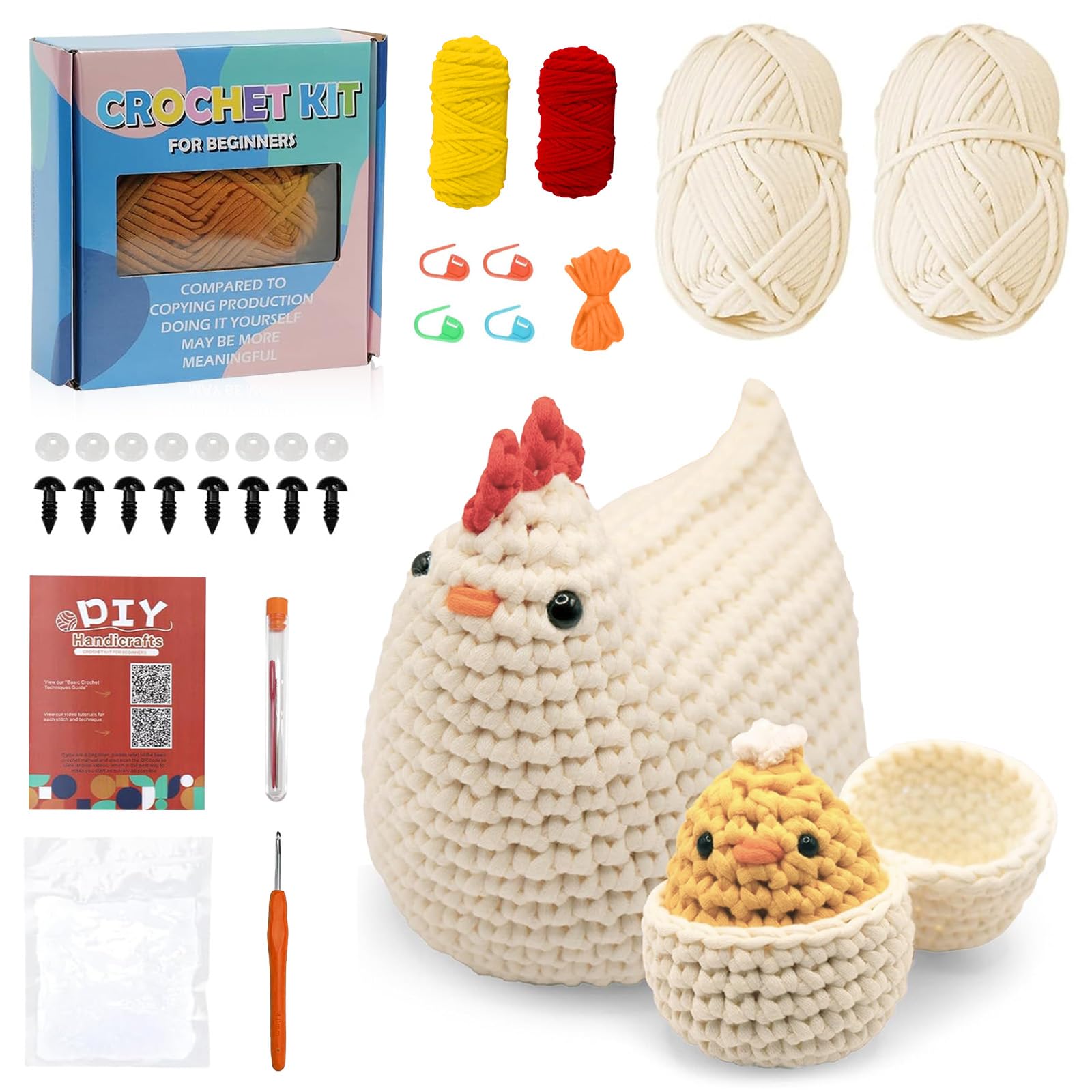 YushengTai Juego de ganchillo para pollitos principiantes, juego completo con hilo, aguja de ganchillo e instrucciones en vídeo - Animal Crochet paso a paso - Regalos para adultos y niños