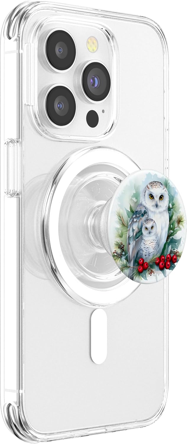 Owl & Baby Owl in a Tree with Berries Watercolor PopSockets MagSafe PopGrip for iPhone