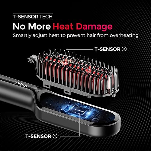 Miniatura 6 de TYMO Cepillo alisador de cabello  Cepillo alisador compacto iónico mejorado para mujeres con cerdas de diseño ondulado, estilo rápido, suave, peine