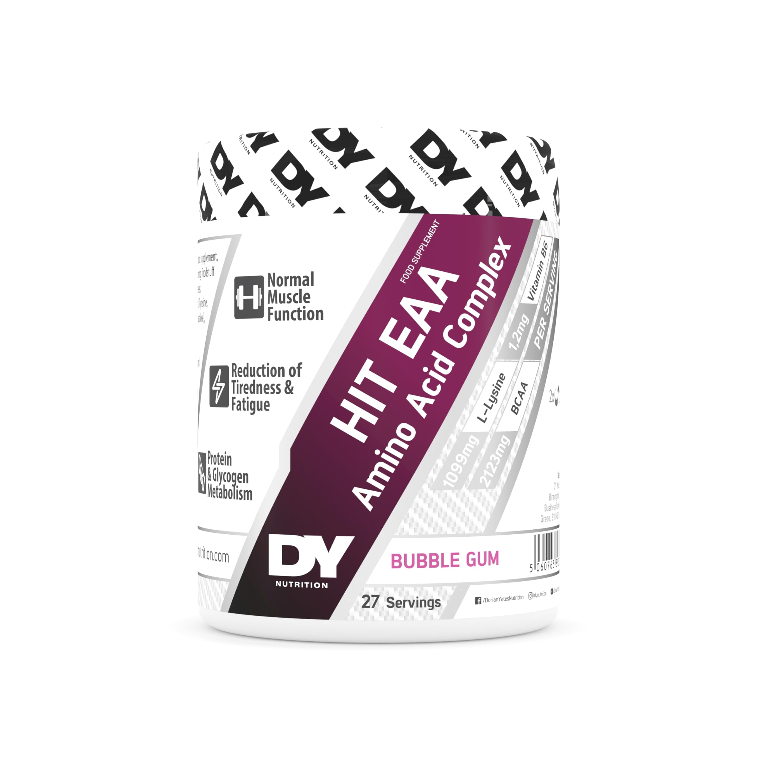 DY Nutrition HIT EAA Essential Amino Acids Complex with BCAAs, L-Lysine & Vitamin B6 | Muscle Repair & Recovery Supplement Intra Workout Powder, 27 Servings, 360g (Bubble Gum)