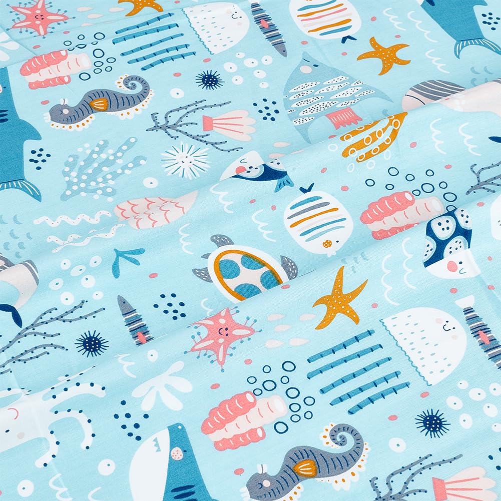 PH PandaHall 1x1.6m Tessuto Tema Mare Tessuto di Cotone con Vita Marina Cartoon e Foche Selvatiche per Trapunto Cucito Abbigliamento Progetti Estivi Fai Da Te e Decorazione