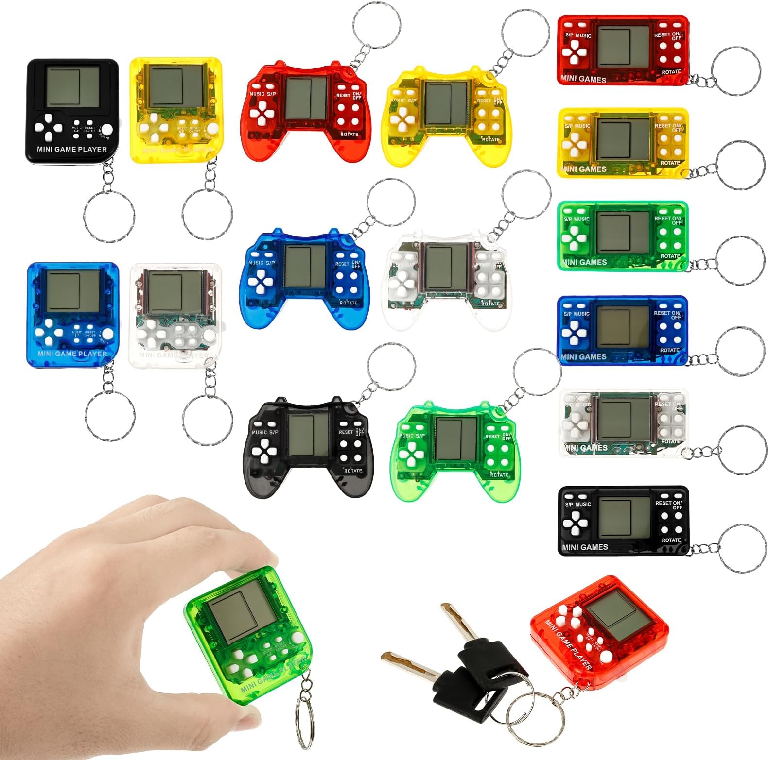 18Pcs Portable Game Keychain, Mini Game Keychain,Multi Color Ergonomic Mini Video Games Key Ring, Party Favors for Kids Adult Backpack Decoration