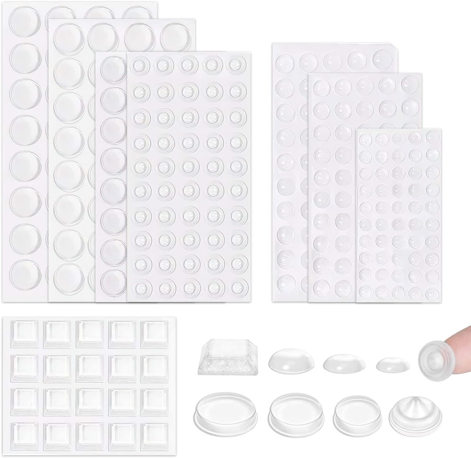256 Pcs Combo Pack Clear Adhesive Bumper Pads, 2 Sizes,Flat Circle