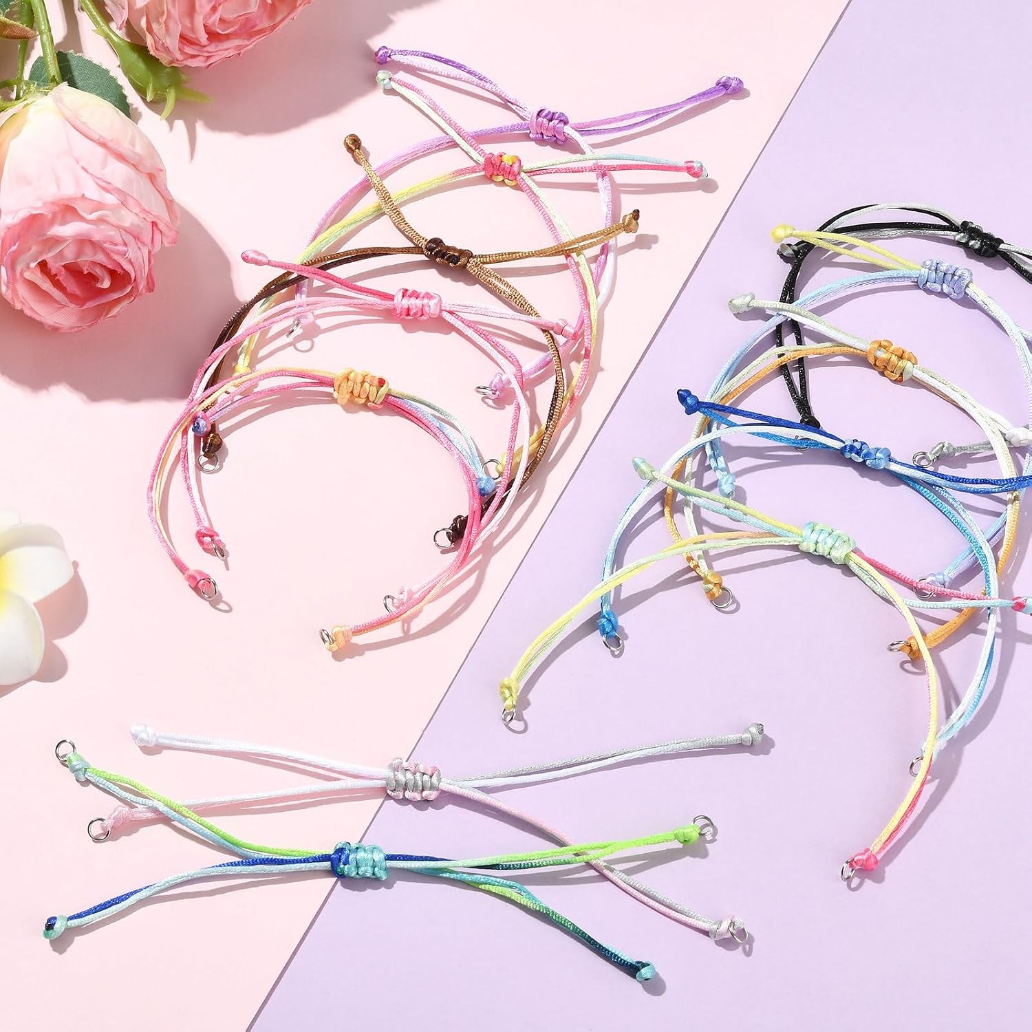 DanLingJewelry 24Pcs 12 Colours Adjustable Nylon Cord Bracelets Slider Extender Bracelets with Jump Ring for Jewellery Making DIY Findings 10.63 inch