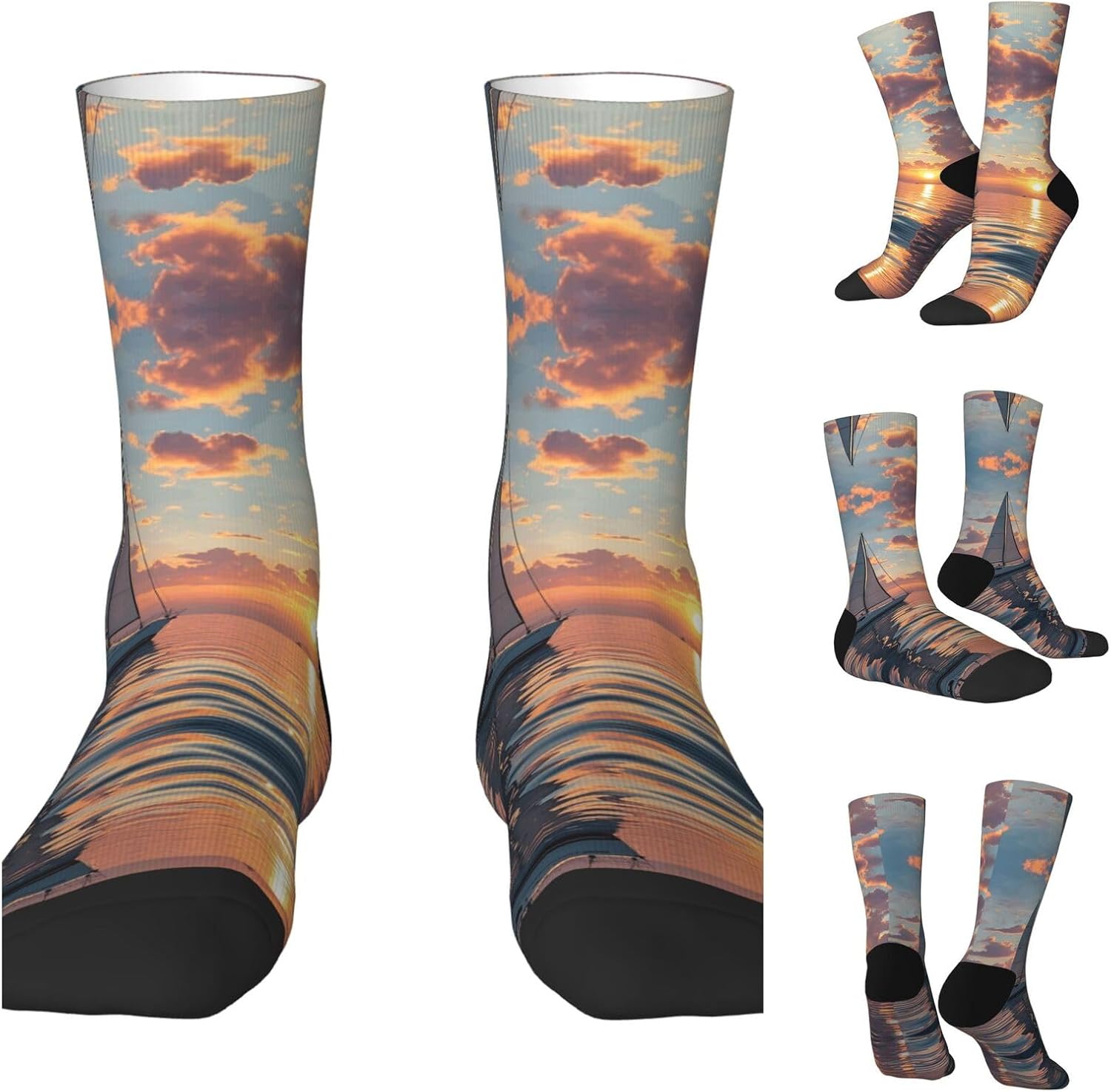 Calf Socks Casual Above Ankle Sock Sailboat and SunsetCrew Socks for Men Women Moisture Wicking Cushion Sports