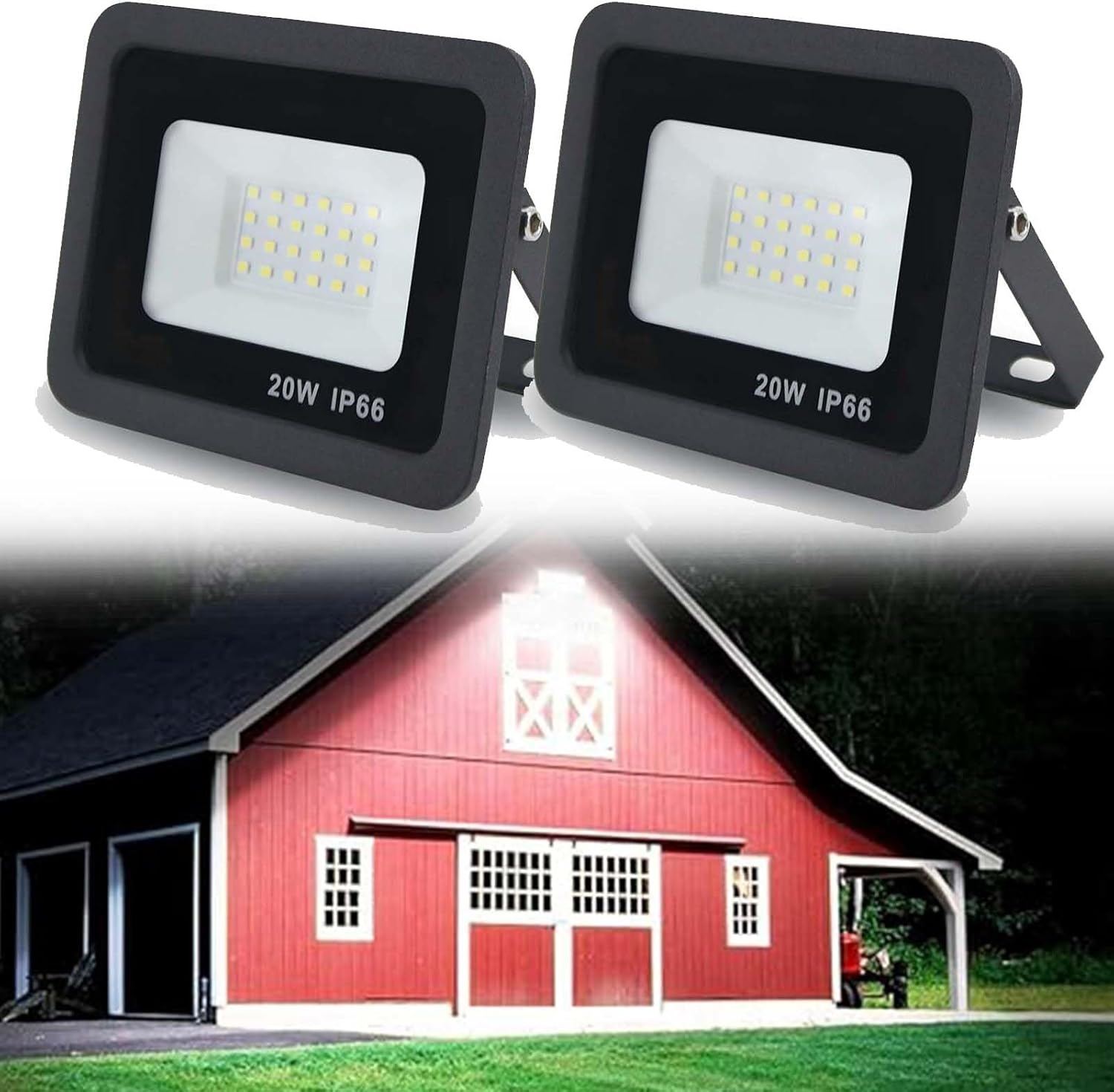 Spot Lights Outdoor, Wired Flood LED Work Light, Stadium Lights with IP66 Waterproof, High Brightness & Low Power Consumption, for Garage, Walkway, Yard(20w,2pack)
