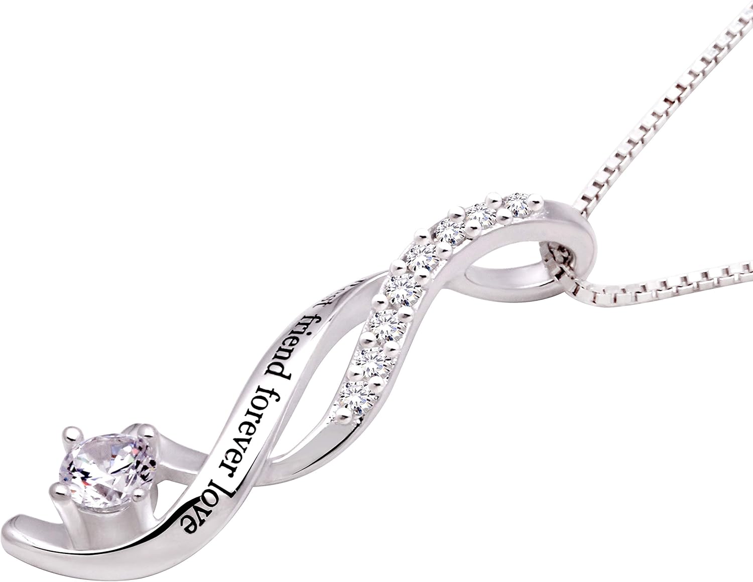 ALOV Jewelry Sterling Silver Best friend forever love Cubic Zirconia Pendant Necklace - Image 2