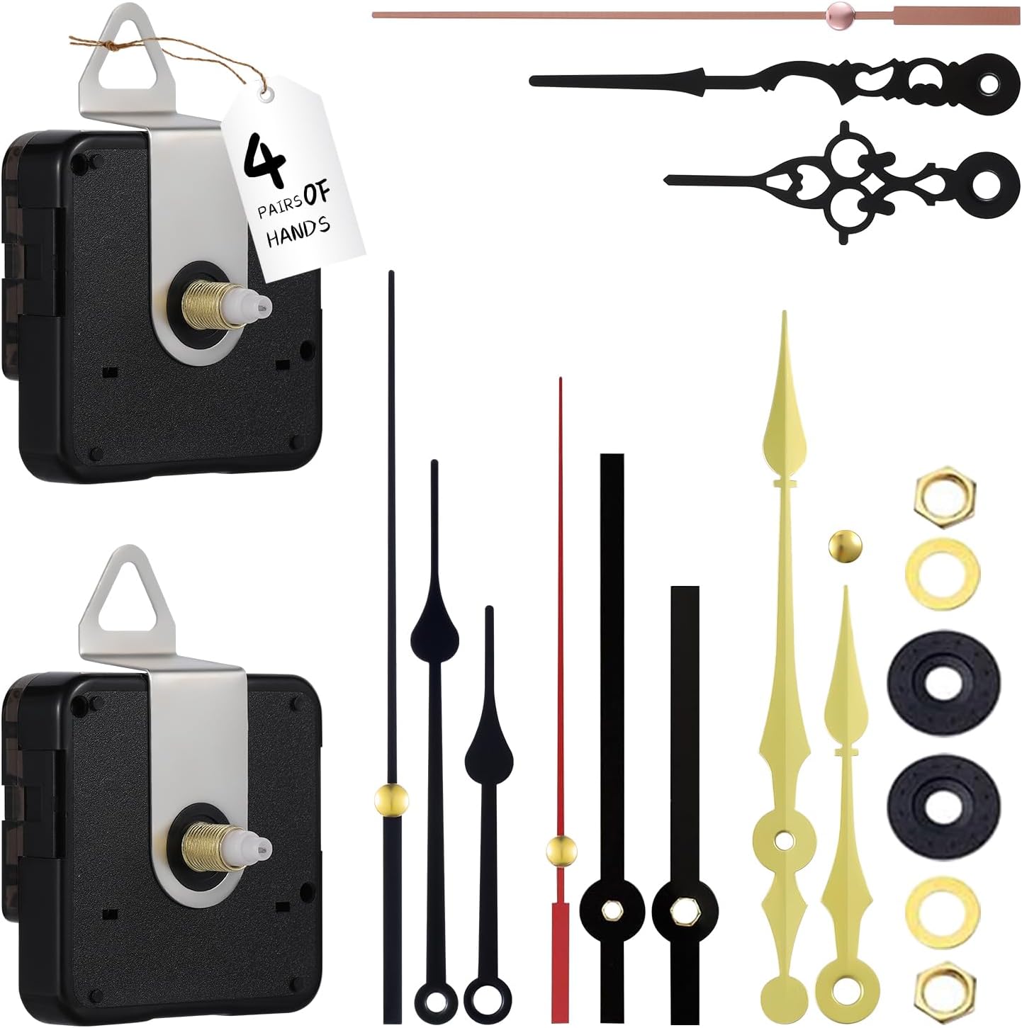EMOON 32mm Long Shaft Clock Mechanism Replacement with 4 Sets of Clock Hands, Silent Sweep Battery Operated Quartz Clock Movement Motor Kit for DIY Clock Repair
