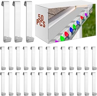 Shimeyao 50 Pcs Christmas Gutter Guard Light Clips Metal Gutter Hooks for Outdoor Weatherproof Christmas Aluminum String Light Hangers Outdoor for Xmas Halloween Holiday Outside Decoration