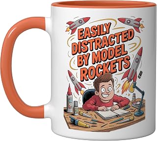 Easily Distracted by Rocket Launch Activities Ceramic Mug, Orange/White
