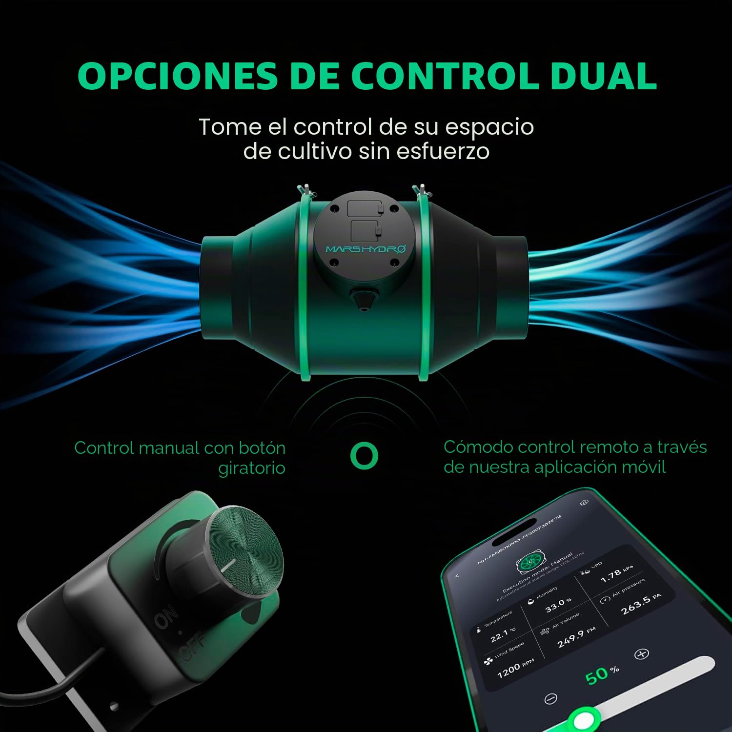 MARS HYDRO iFresh - Ventilador axial de 6 pulgadas, combinado, regulador de velocidad, filtro de carbono y ductura, control APP mediante iConnect, sistema de refrigeración y ventilación para Grow Tent