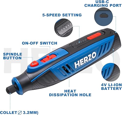 Miniatura 2 de HERZO Herramienta giratoria inalámbrica de 4 V herramienta giratoria con kit de accesorios de 53 piezas carga USB y herramienta eléctrica multiusos