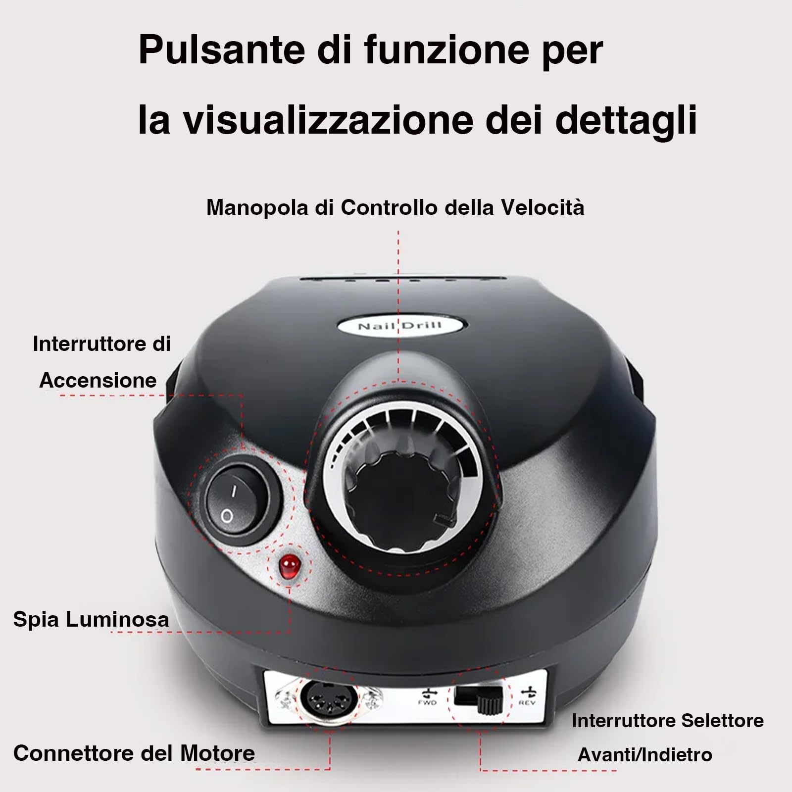 VOLTIX Fresa per Unghie Professionale, Lima Elettrica per Unghie 35000 giri/min, Elettrico Portatile Strumento di Manicure e Pedicure, Frese per Unghie per Uso Salone e Domestico