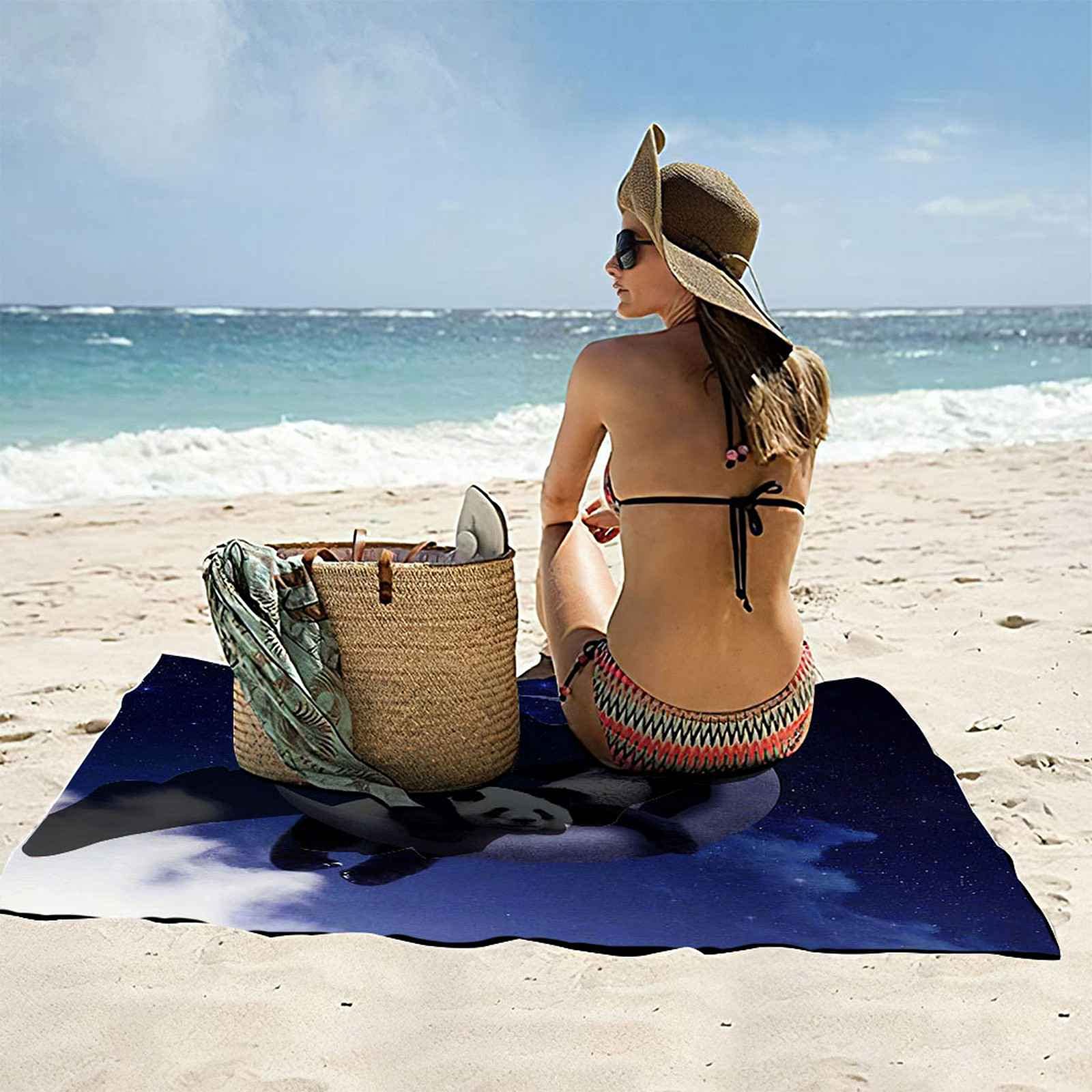 Serviettes De Plage 150x200cm Panda De Lune 3D Serviettes De Bain Microfibre Anti Sable Grande Taille Garçon Fille Enfant Drap De Plage pour Piscine Vacance De Voyage À La Plage
