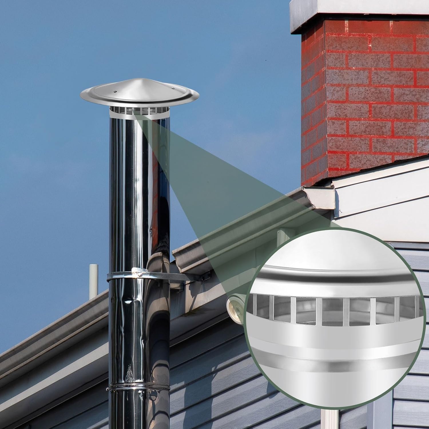 YOKIVE 1 Pcs 5-Inch Round Chimney Cap, 304 Stainless Steel Cone Top Chimney Cap with Screen | Stove Pipe Cap Stovepipe Finial Great for Outside Vent Flue Roof