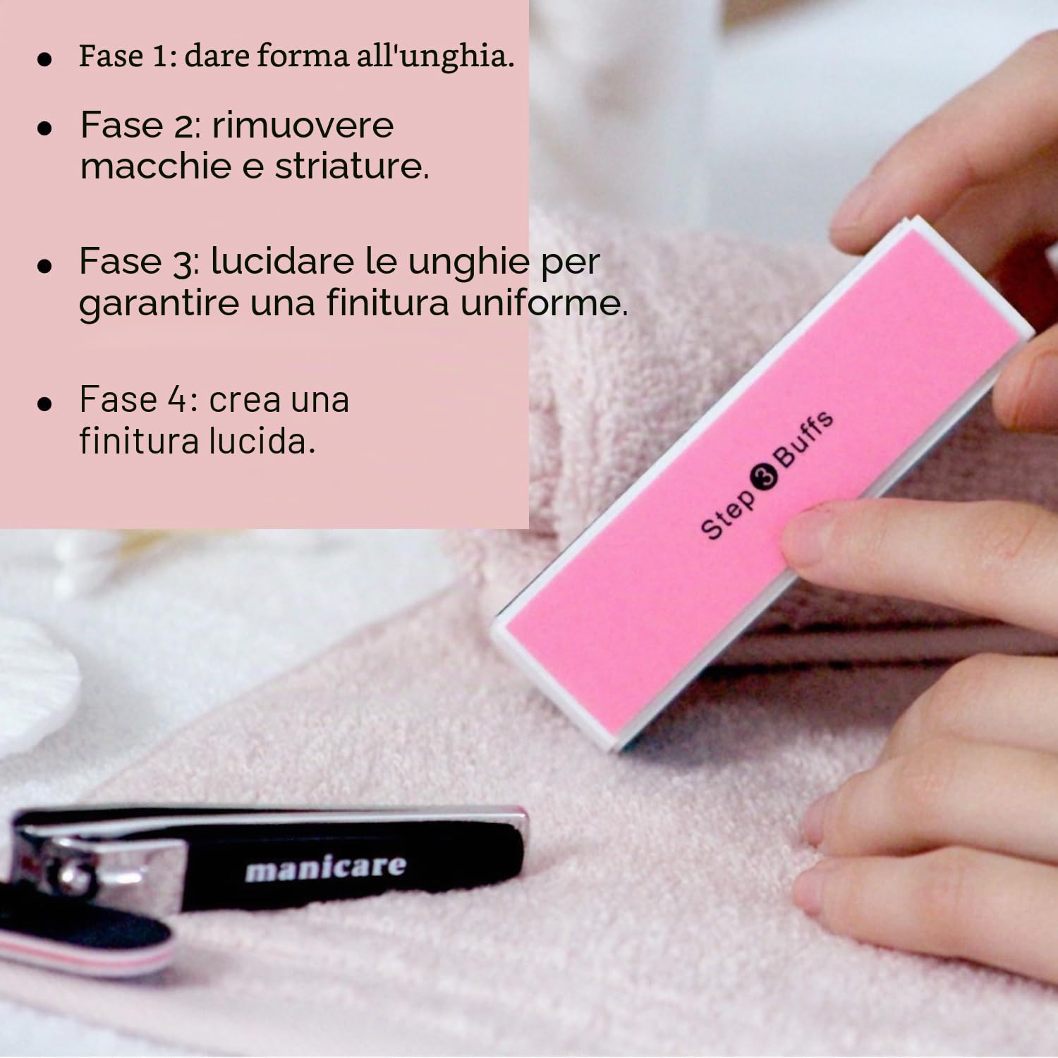Manicare Blocco lucidante a 4 vie per unghie, rimuove le creste e crea una lucentezza immediata e lucida, strumento manicure facile da usare per modellare, levigare e lucidare le unghie