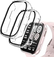 Vista 8 de EWUONU Paquete de 2 fundas compatibles con Amazfit Bip 6, protector de pantalla de vidrio templado con cubierta de policarbonato duro, a prueba