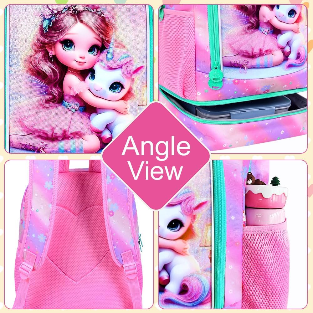 AGSDON 2-in-1 Unicorn Backpack for Girls,17" Elementary Kids Backpack Preschool School Bookbags and Lunch Box - Image 5
