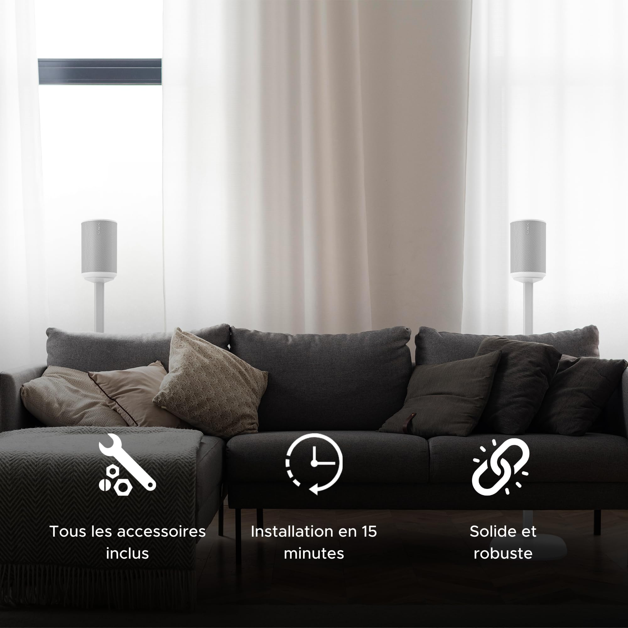 Sound Bass Era 100 Pied de Sol, Double (2 Pièces), Compatible avec Sonos ERA100 & Era 100 SL, Sonos One & Play:1 Enceintes, Accessoires Inclus. Conçu au Royaume-Uni, Double, Paire (Blanc)