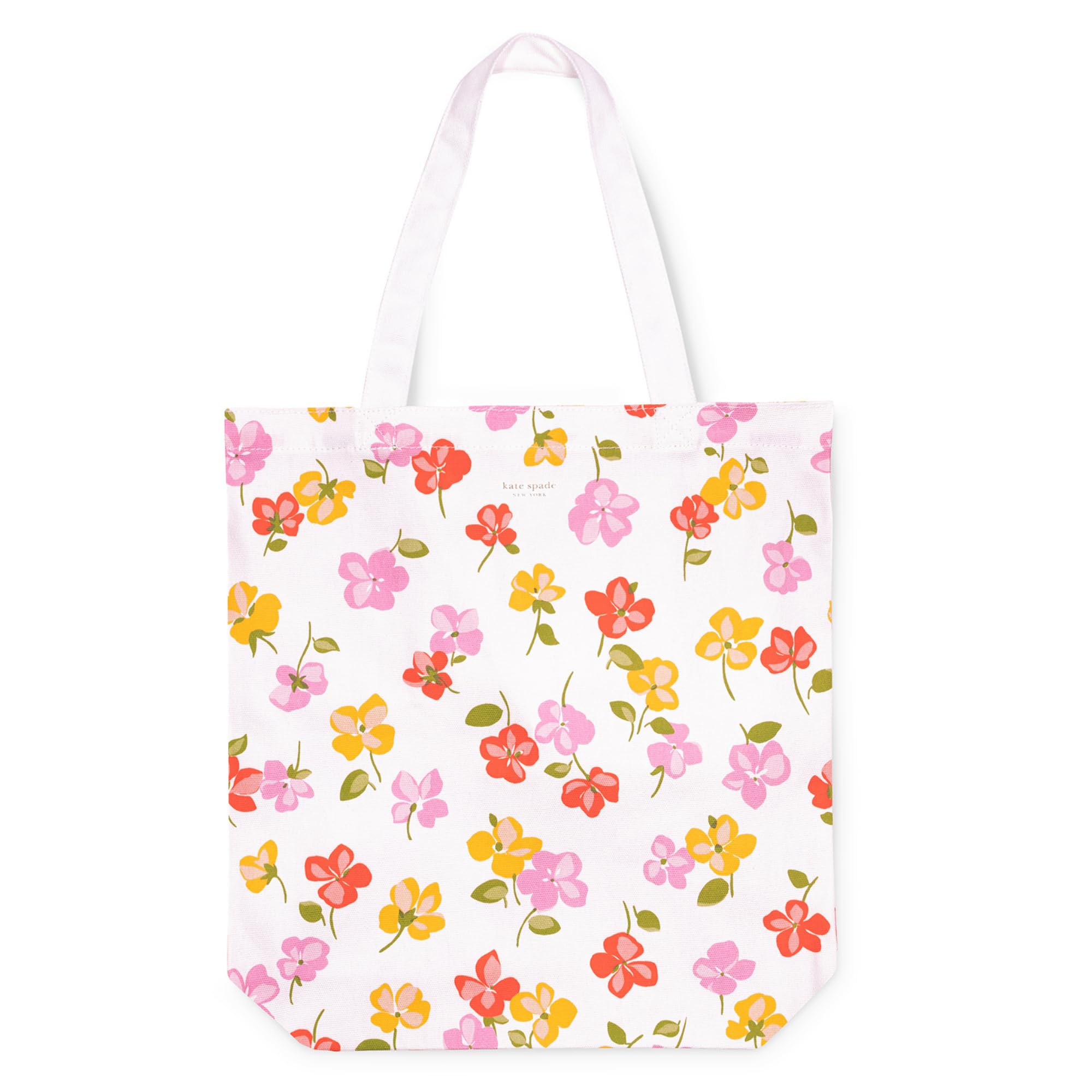 kate spade new york Canvas Tote Bag for Women, Cute Tote Bag for Work or Teacher, Canvas Beach Bag, Book Tote with Pocket, Spring Pansies