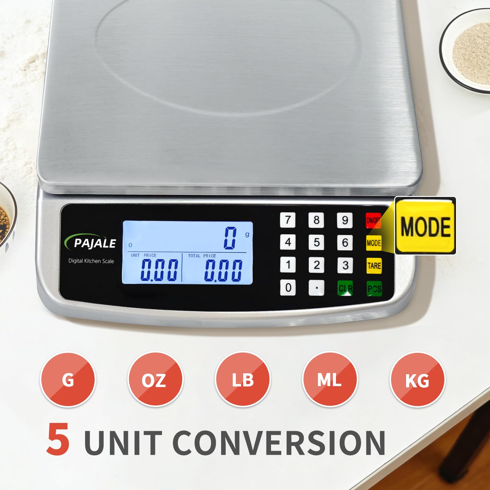 Bilancia da cucina commerciale da 30 kg con calcolo dei prezzi, 1 g, bilancia digitale in acciaio inox 304 per lievito madre, pane, cottura, carne, ristorante, verdure, fattoria