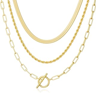 Gold Layered Toggle Necklaces for Women: 14K Gold Plated Dainty Link Cha...