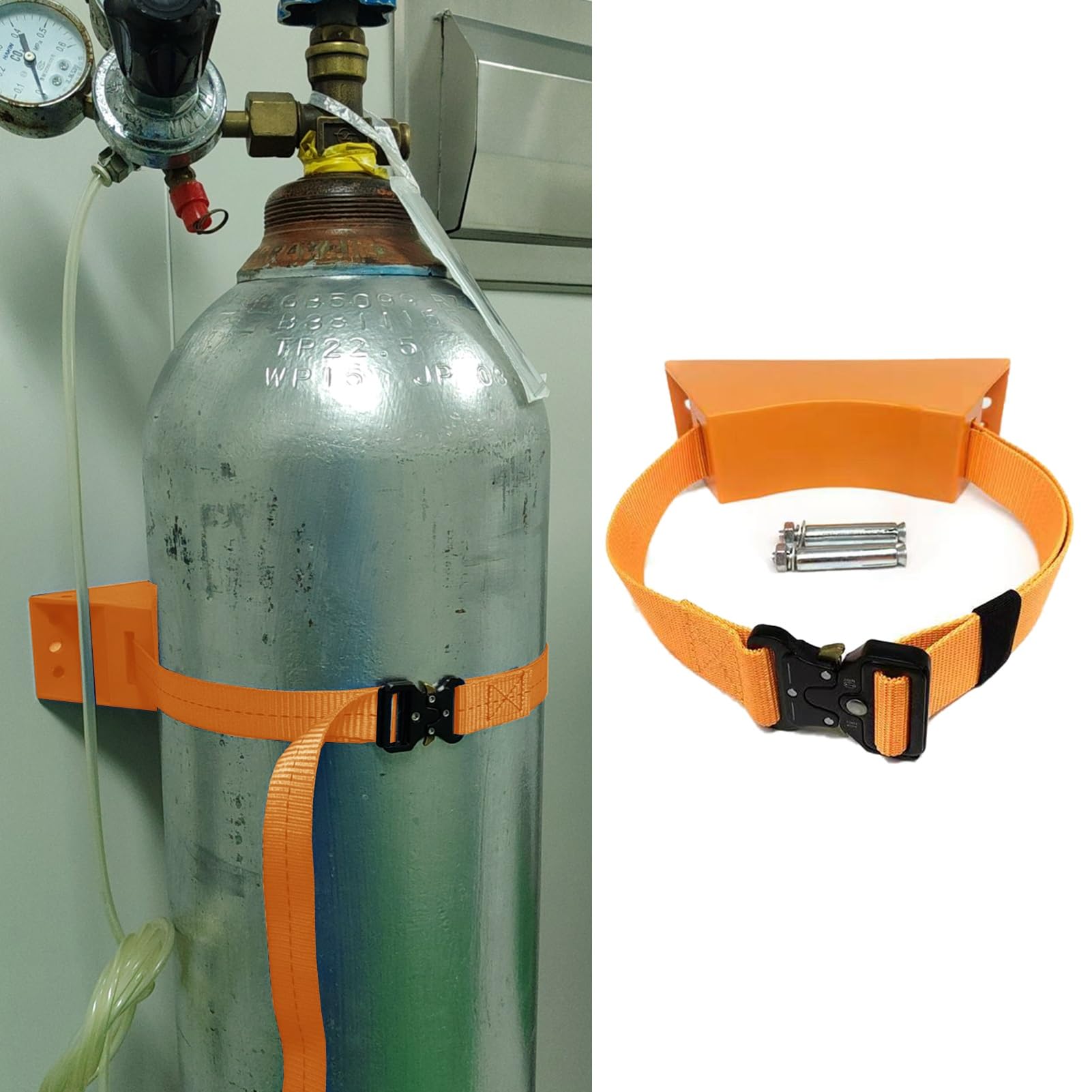 Soporte para bombonas de oxígeno, Soporte de Pared de plástico para bombonas de oxígeno con Cadena de Seguridad Ajustable y 2 Tornillos de expansión - Soporte Duradero para bombonas de oxíge