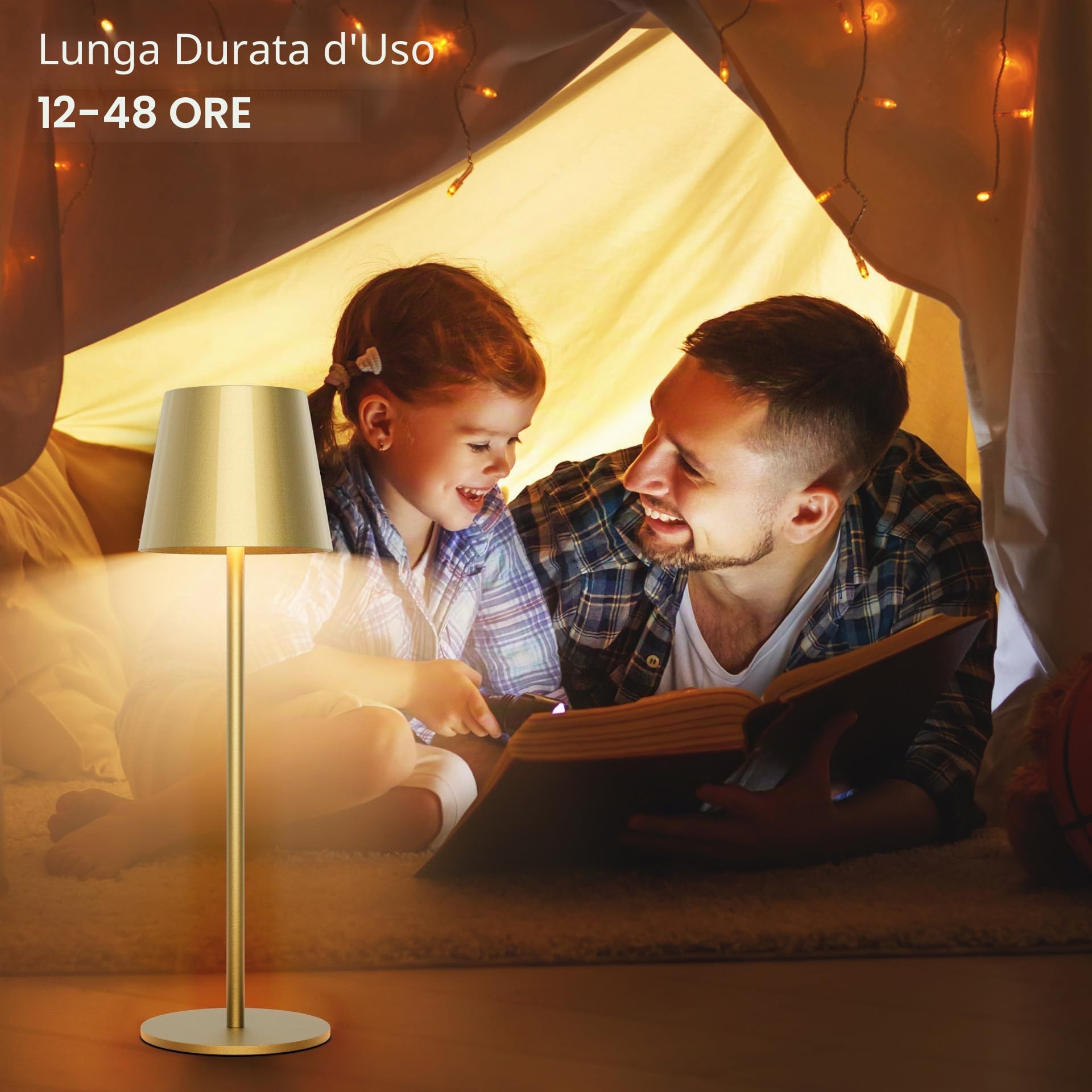 Aipsun 2 pezzi lampada da tavolo a batteria LED dimmerabile senza fili, lampada da tavolo ricaricabile calda 3000K+ RGB, 5000mAh, alluminio, USB-C, IP54, per uso interno ed esterno(Oro)