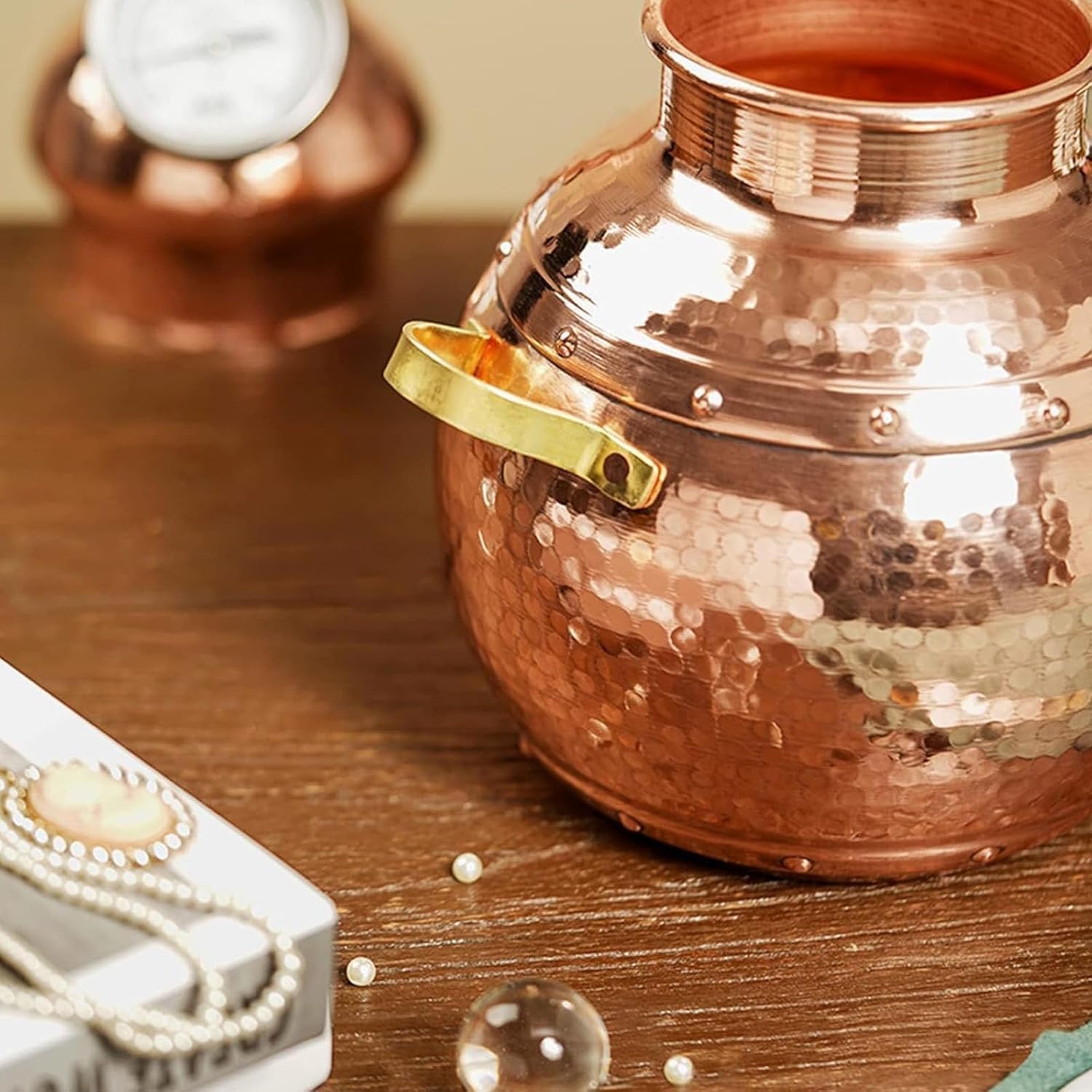 Kit Alambicco da 3 Litri in Rame Puro con Termometro, Tubo di Raffreddamento in Rame, Set per Distillazione per Oli Essenziali, Idrolati Floreali, Distillati Clandestini, Compatibile con Piani
